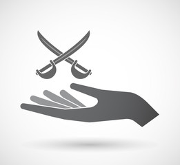 Isolated  offerign hand icon with  two swords crossed
