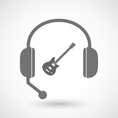 Isolated  hands free headset icon with  an electric guitar