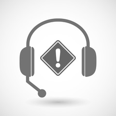 Isolated  hands free headset icon with   a warning road sign