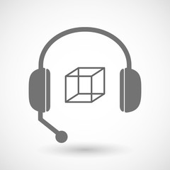 Isolated  hands free headset icon with  a cube sign