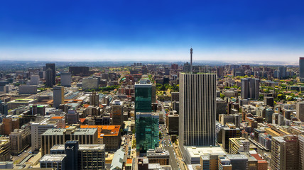 Republic of South Africa. Johannesburg, Gauteng Province. Cityscape (north part) seen from the Carlton Center viewing deck - obrazy, fototapety, plakaty