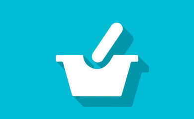 Vector shopping cart icon with long shadow on flat background