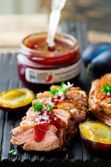 fried duck breast with plum sauce