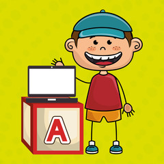 boy laptop cube icon vector illustration design