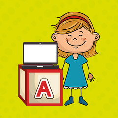 girl laptop cube icon vector illustration design