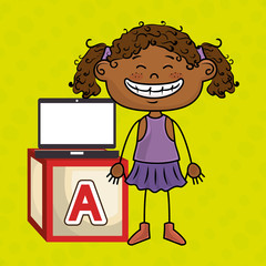 girl laptop cube icon vector illustration design