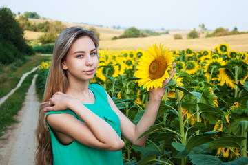 girl on the field of sunflowers