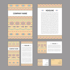 Set of abstract corporate templates. Ethnic boho seamless patter