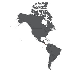 Costa Rica red on gray America map vector