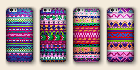 set of eight covers for your mobile phone. Vector decorative ethnic backgrounds.