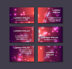 Business card collection. Abstract shining glow decorative elements with transparent layout