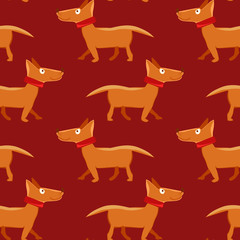 Seamless pattern with repeating dog on red background