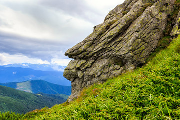 Big stone on the mount in Carpathian mountains, Ukraine.
