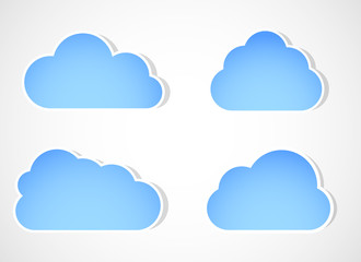 Cloud vector icon set white color on gray background. Sky flat illustration collection for web, art and app design. Different nature cloudscape weather symbols. Paper cut or Paper art concept.