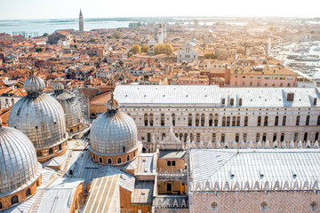 Fototapeta na wymiar Aerial view on Venice with domes of Saint Mark's basilica
