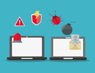 laptop bug bomb alarm cyber security system technology icon. Colorful and flat design. Vector illustration