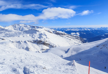 Mountains with snow in winter.  Ski Resort Laax. Switzerland