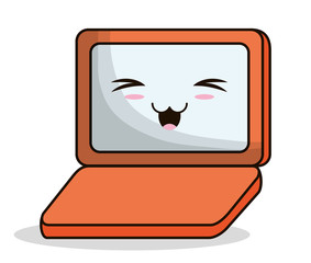 laptop kawaii cartoon smiling technology icon. Colorful and flat design. Vector illustration