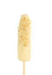 Banana covered in chocolate isolated on a white