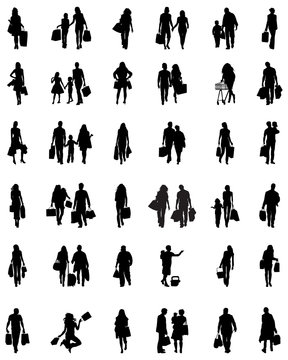 Silhouettes of people in the shopping, vector