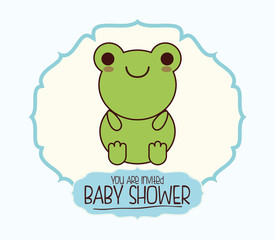 toad kawaii cartoon smiling baby shower icon. Colorful and seal stamp design. Vector illustration
