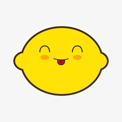 lemon kawaii cartoon smiling healthy food icon. Colorful and flat design. Vector illustration