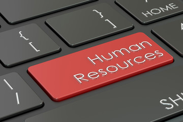 Fototapeta premium human resources, red key on the keyboard, 3D rendering