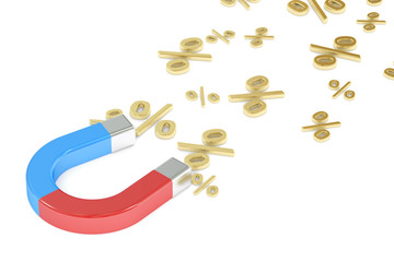 sale and discount concept with magnet, 3D rendering