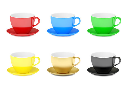 Set of colorful cups, 3D rendering