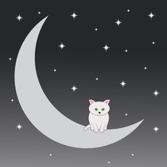 Happy cat who sits on the moon
