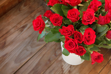 The bouquet of red roses in a vase