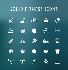 Set of 25 Universal Fitness Icons. Isolated Elements.