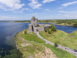 Aerial view beautiful old castle in galway. famous irish public