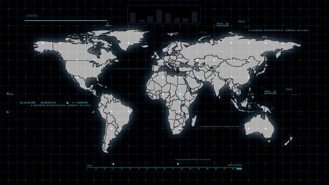 World map in black white sci fi design