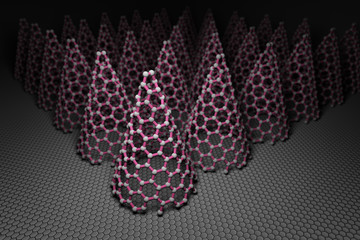 3D Rendering of Carbon Nanocone, Pink Bonds