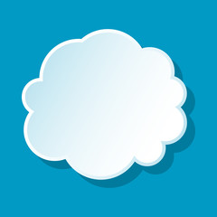 Round cloud icon on blue background. Weather symbol