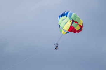 People parasailing up high.