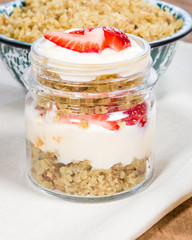 Oatmeal parfait with strawberries and cream