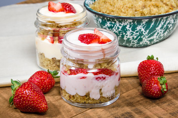 Oatmeal parfait with strawberries and cream