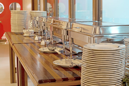food service steam pans on buffet table