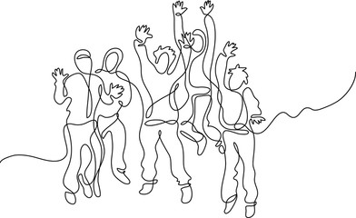 continuous line drawing of happy jumping people