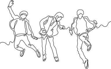 continuous line drawing of happy successful team