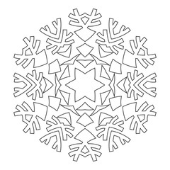 Round ornament for coloring books. Black, white pattern. Lace, snowflake