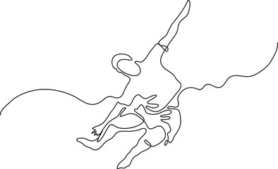 continuous line drawing of jumping flying man