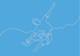 Fototapeta na wymiar continuous line drawing of jumping flying man