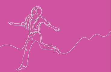 Fototapeta na wymiar continuous line drawing of happy running woman