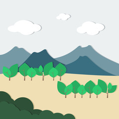 Paper-like Style Mountain Landscape | Editable countryside vector illustration in flat style