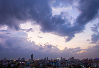 Fototapeta premium City Landscape At evening. Trian market Bangkok,Thailand.