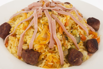 Delicious rice with vegetables and meat