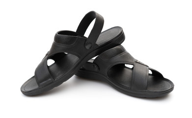 pair of black leisure sandal on white background